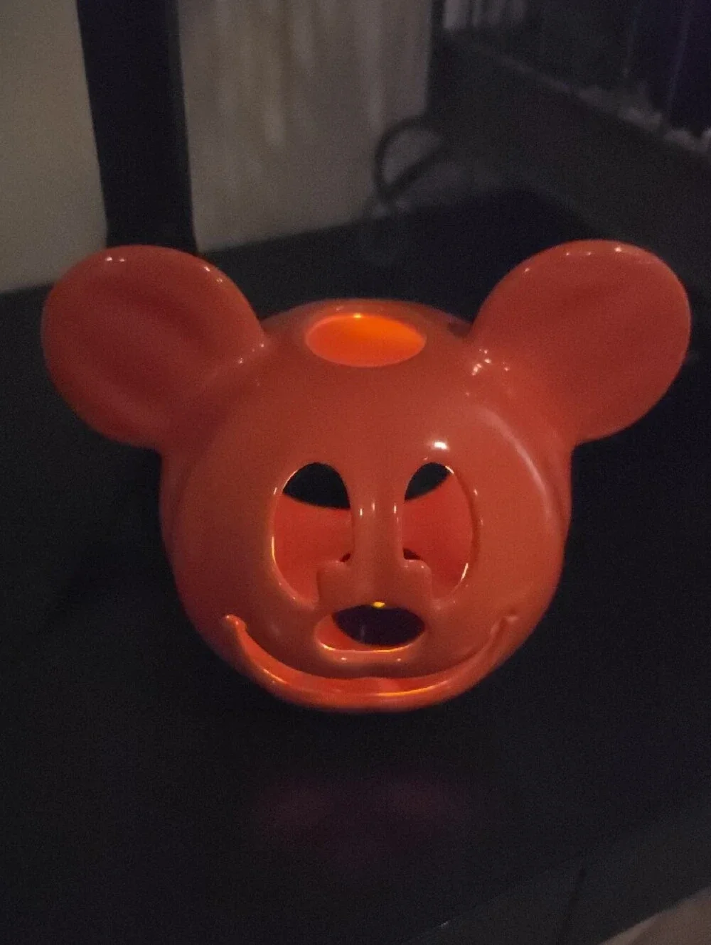 Disney Orange Mickey Pumpkin Candle Holder, w/ Tealight & Free Mickey Ears
